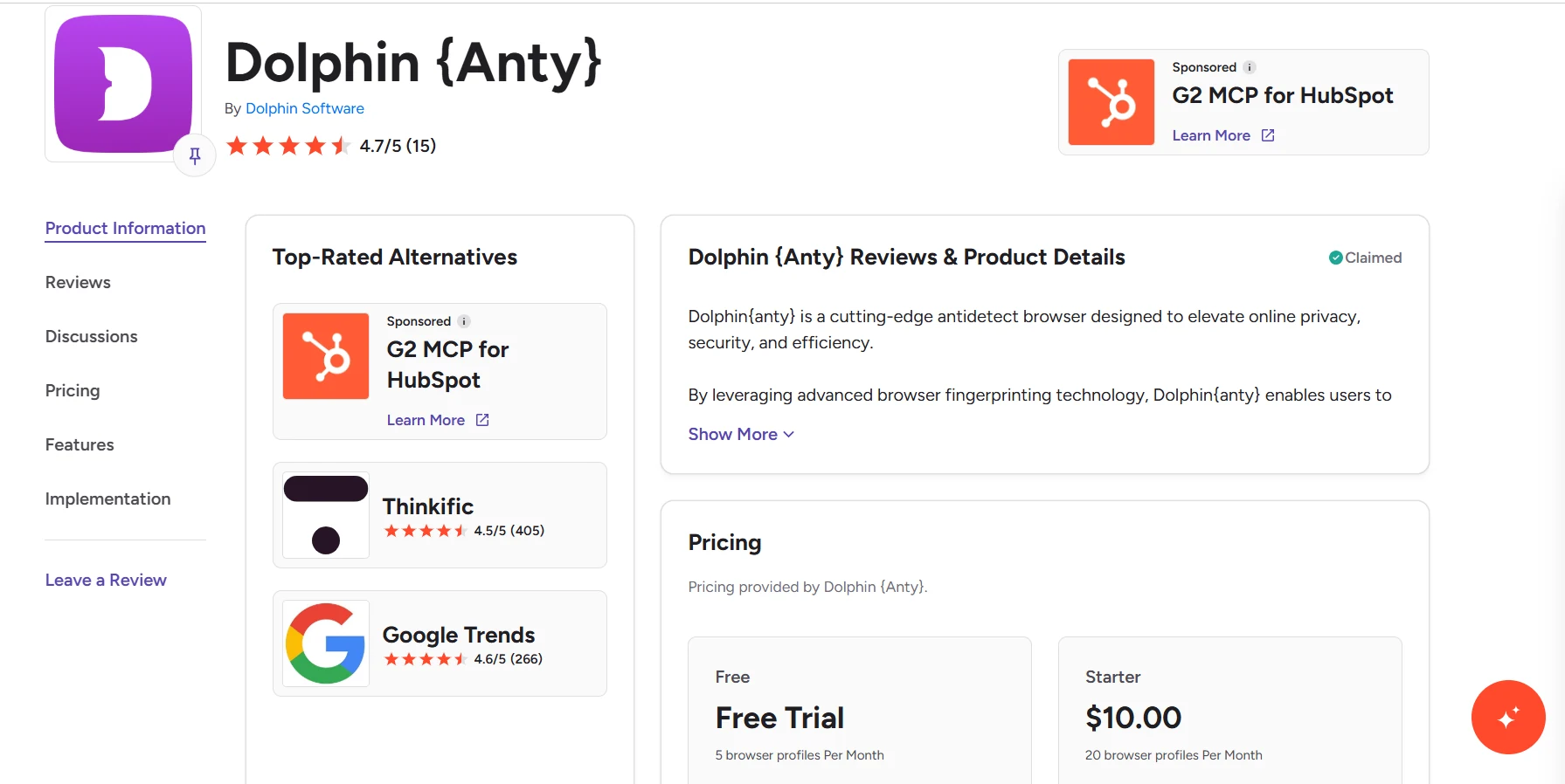 Dolphin Anty rating and user reviews