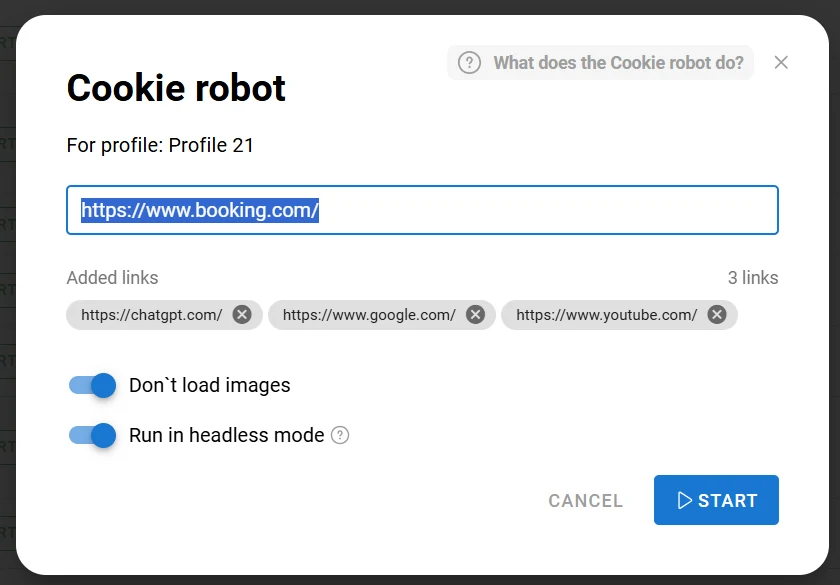 Cookie Robot settings in Dolphin Anty