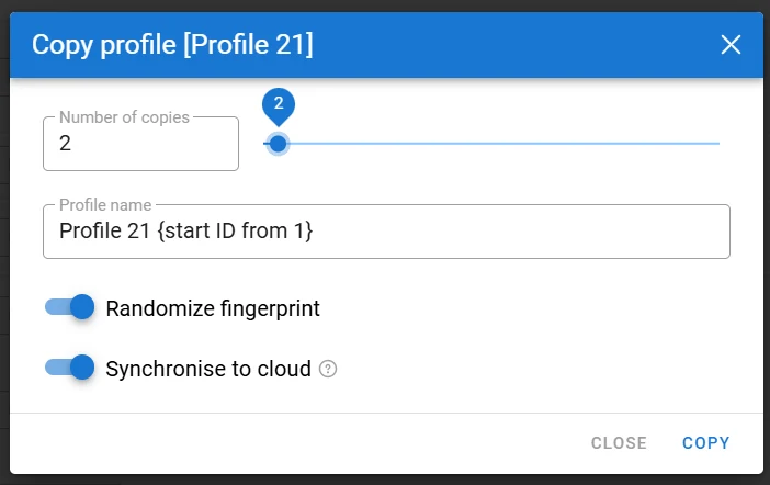 Copying a browser profile in Dolphin Anty