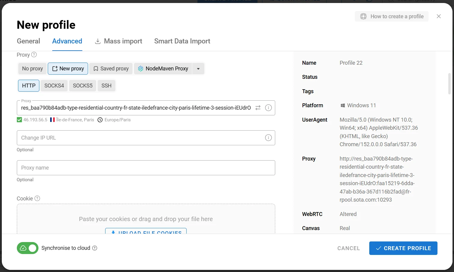 Successful SotaProxy proxy connection check in Dolphin Anty