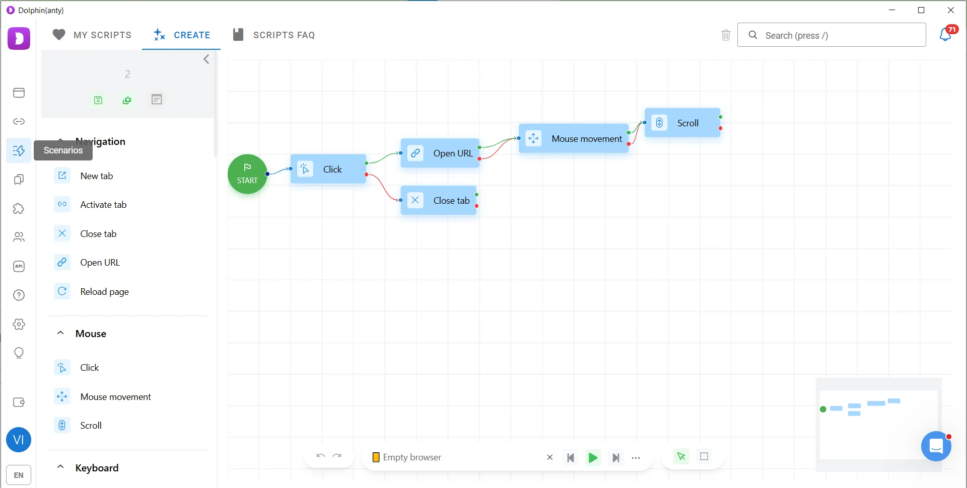 Creating a scenario (script) in Dolphin Anty