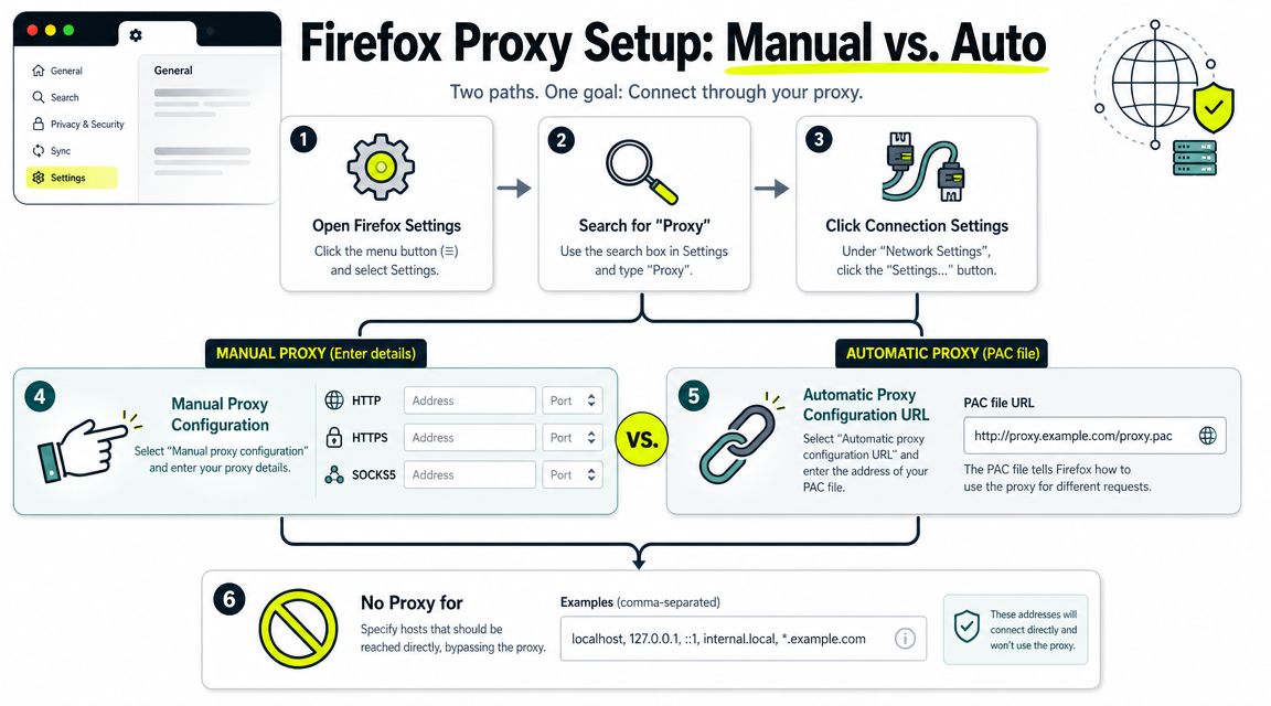 Manual and Automatic Proxy Configuration in Firefox